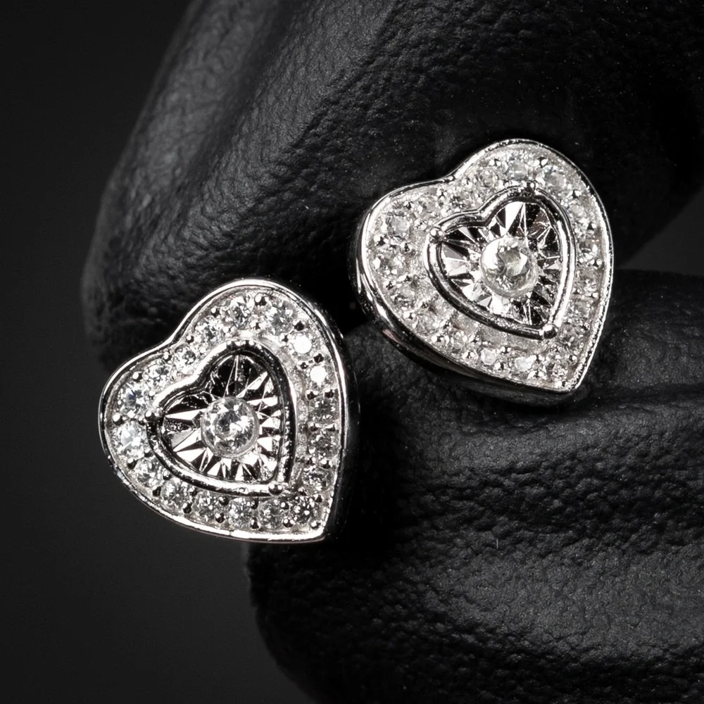 Cute Miracle Set White Gold Women Sterling Silver Heart Pretty Y2K Stud Earrings